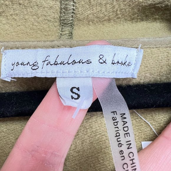NEW Young Fabulous & Broke Size S Hooded Sweatshirt Jacket Tie Waist Olive - Picture 4 of 9